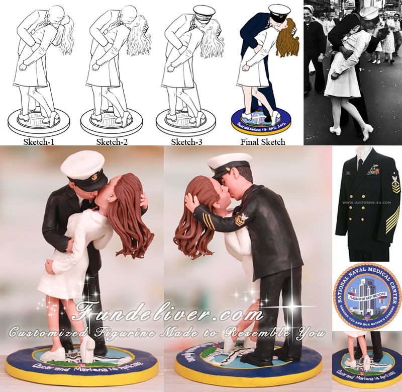 Kissing Navy Chief and Nurse Wedding Cake Toppers